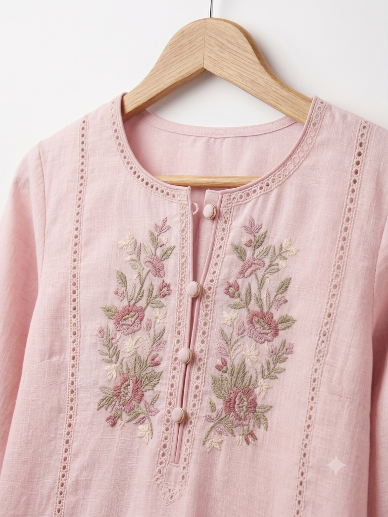 Pink Schiffli Suit Set (32/S)