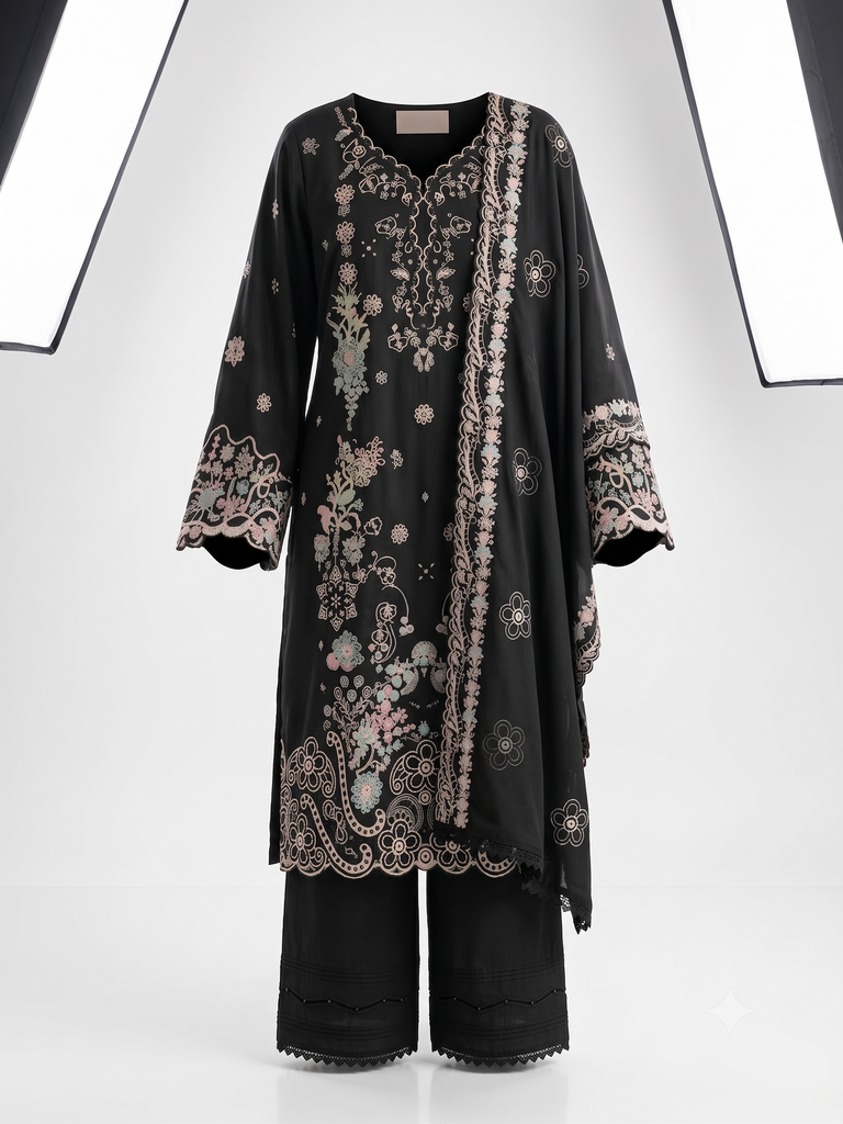 Midnight Bloom Embroidered 3-Piece Set (32/S)