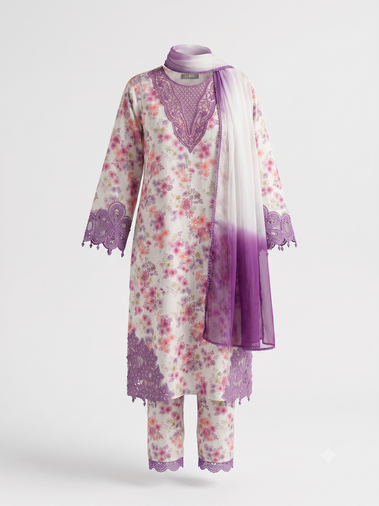 Amethyst Bloom Cutwork Kurta Set (32/S)