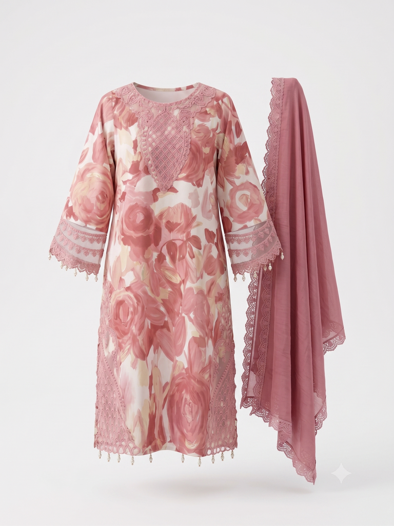 Blush Rose Floral Lace Suit (32/S)