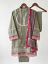 Olive Floral Kurta Set with Printed Dupatta