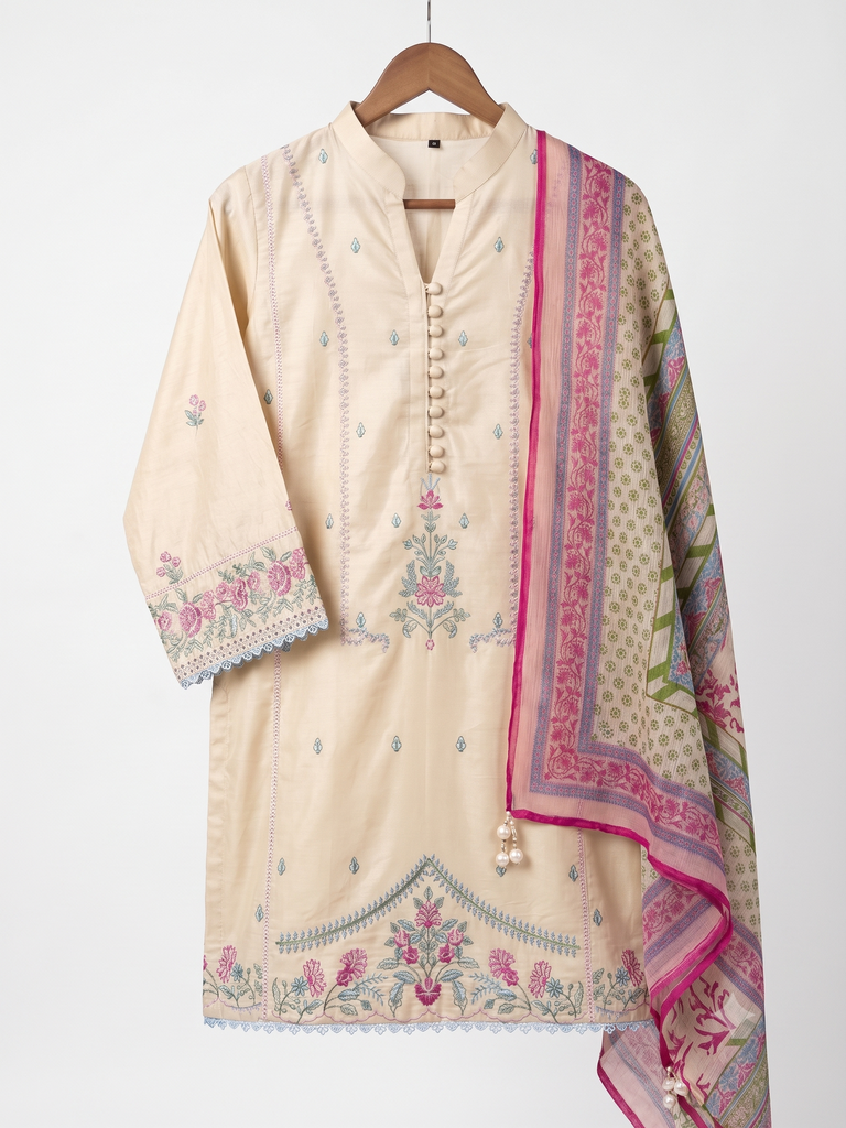 Ivory Blossom Embroidered Kurta Set with Printed Dupatta (32/S)