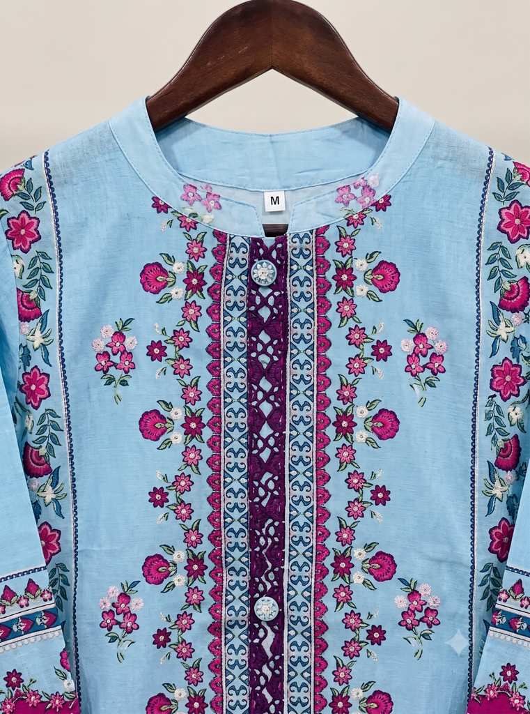 Cotton Embroidery suit with patterned dupatta (32/S)