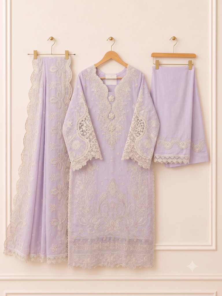 Lavender Embroidered Lace Suit Set (32/S)