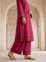 Elegant Magenta Schiffli Embroidered Suit
